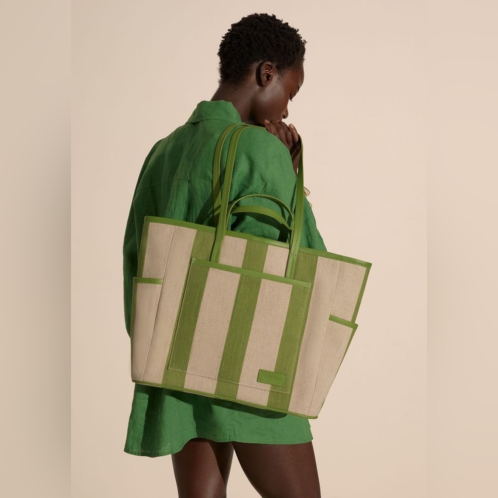 NWT & OTHER STORIES Green Canvas Leather Trim Large Tote Bag